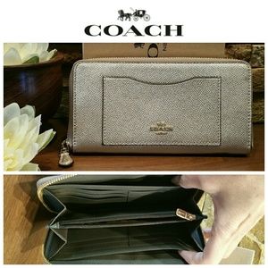 Coach Metallic Silver Zip-Around Continental Wallet
